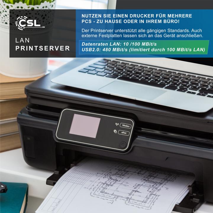 Image du produit CSL Serveur d'impression LAN Serveur d'impression USB2.0, LRP Print Server pour Windows, réseau USB