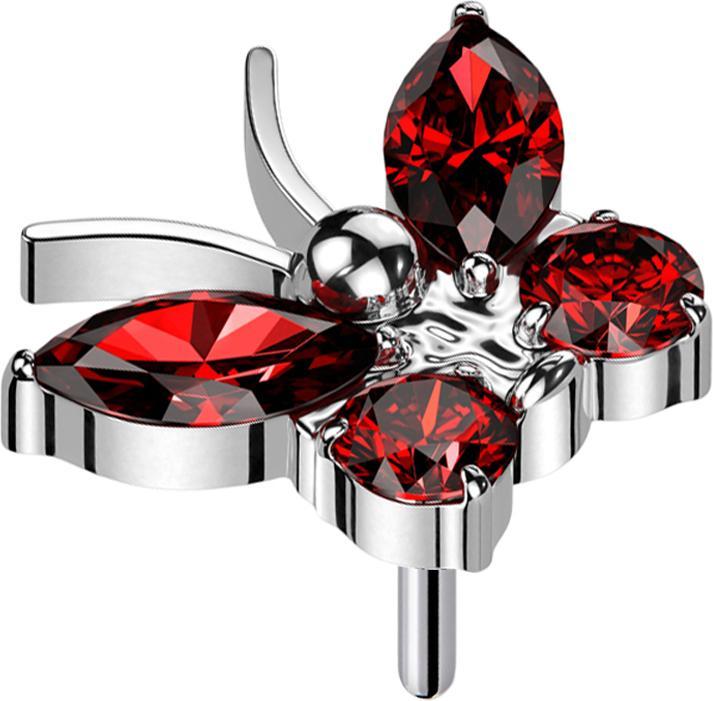 Star Piercing Threadless Schmetterling silber Kristalle rot (Titan G23, ohne Messing)