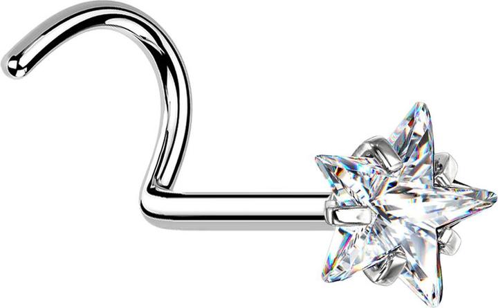 Star Piercing Nasenstecker gebogen silber Kristallstern silber gefasst (Chirurgenstahl 316L, ohne Messing)
