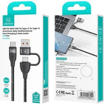 Image du produit Usams Câble U85 2xUSB-C/USB-A 2m 100W PD Fast Charge czarny/black SJ655USB01 (US-SJ655) (2 m, USB 3.2 Gen 1, 100 W)