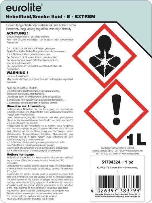 Energy Label Eurolite Smoke Fluid -E- Extreme, 1l Fog Fluid (Fog fluid)