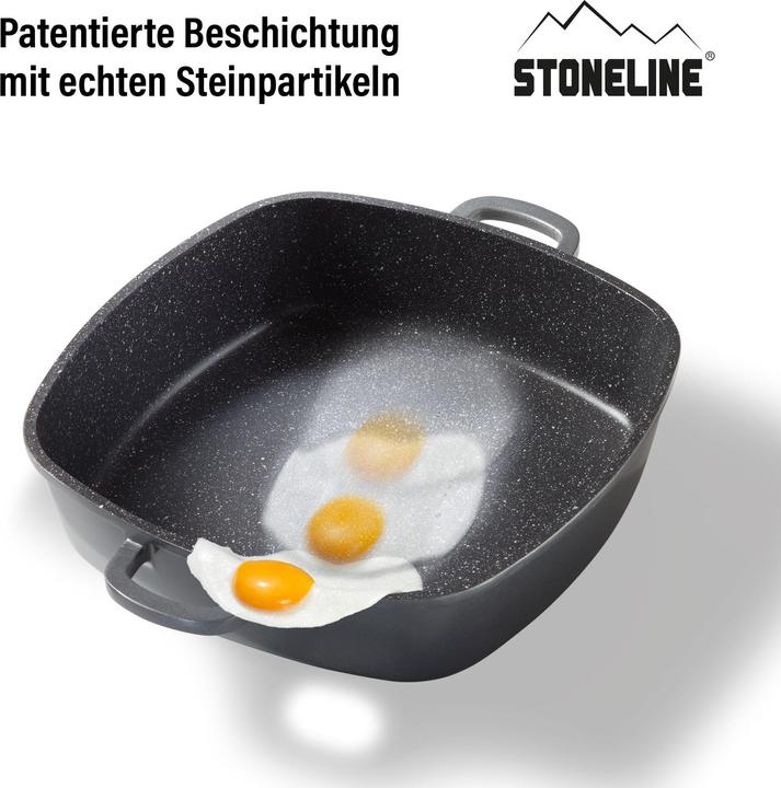 Actual product image Stoneline Eckpfanne 28x28 cm mit Aroma Glasdeckel, Pfanne rechteckig, Backofen, Induktion geeignet (Pan set + pot set, Aluminium)