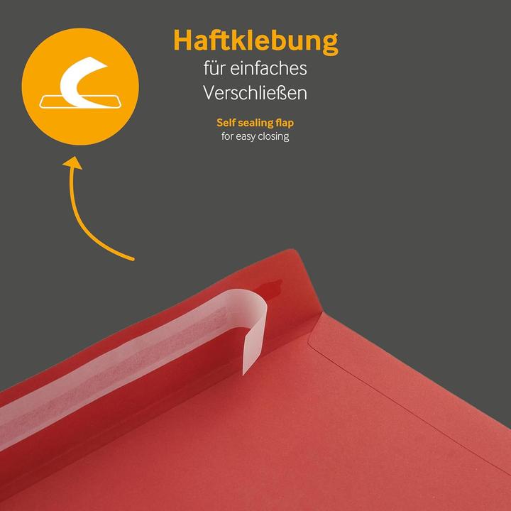 Image du produit Blanke Briefhüllen 50 rote Briefumschläge DIN C4 mit Haftklebung (C4, 50 x)