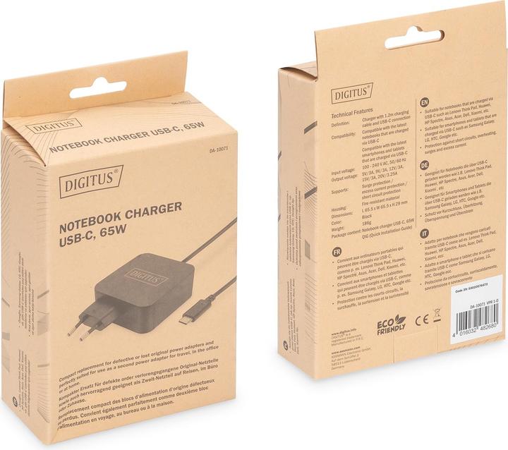 Produktbild Digitus Notebook-Ladegerät USB-C Netzteil 65W PD3.0 DA-10071 1,2 m, Schwarz (65 W)