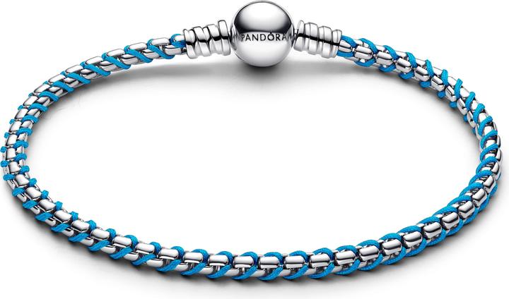 Pandora Blaues Kordel-Kastenkettenarmband (19 cm, Leder, Silber 925)