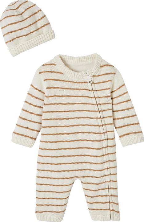 Vertbaudet Baby-Set aus gestreiftem Strick: Overall & Mütze