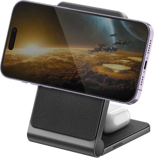 Actual product image Energea MagTrio składana ład. indukcyjna 3w1 15W Fast Charging szary/gunmetal MagSafe (15 W)