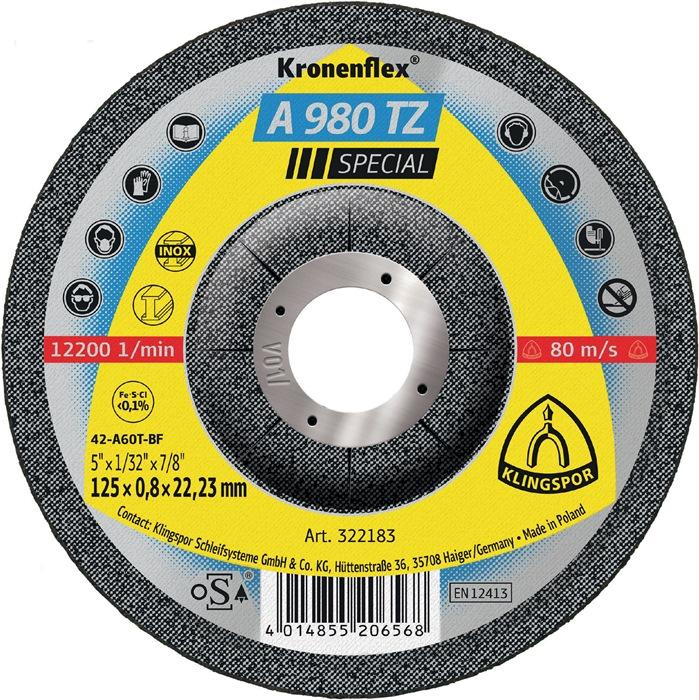 Actual product image Klingspor Cutting disc A 980 TZ Special D125x0,8mm cranked INOX bore 22,23 mm