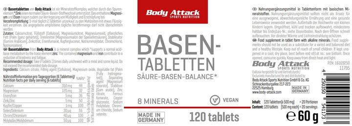 Nährwerte und Zutaten Body Attack Basentabletten (120 Caps) (120 Stück, Tabletten, 60 g)