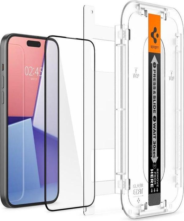 Actual product image Spigen TEMPERED GLASS GLAS.TR "EZ FIT" FC 2-PACK IPHONE 15 BLACK (2 Piece, Apple iPhone 15)