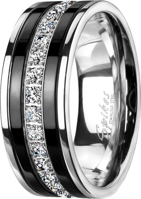 Star Piercing Ring silber schwarze Streifen mit Kristallstreifen (Chirurgenstahl 316L, ohne Messing)