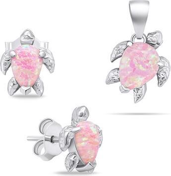 Brilio Playful Silver Jewelry Set with Opals Turtle SET235WP (Earrings, Pendant)