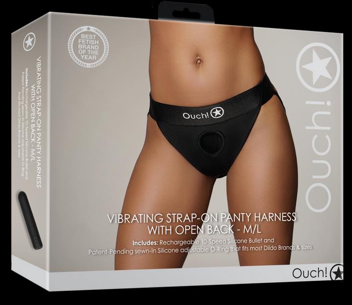 Immagine prodotto Ouch! Vibrating Strap-on Panty Harness - Open Back - M/L