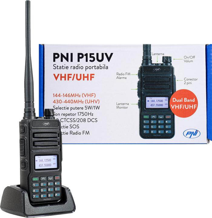 Image du produit PNI Radio portable bi-bande VHF/UHF P15UV, 144-146 MHz/430-440 MHz, 999 canaux, avec batterie de