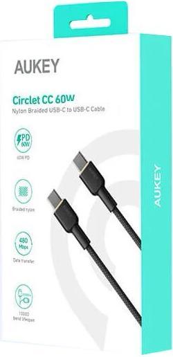 Image du produit Aukey Câble USB-C - USB-C, PD 60W, 1.8 m (1.80 m, USB 3.2 Gen 1, 60 W)
