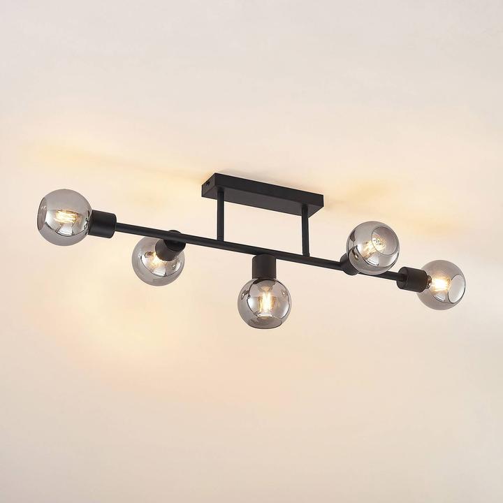 Produktbild Lindby Biscala LED-Deckenlampe 5fl. schwarz/rauch (2350 lm, E14)