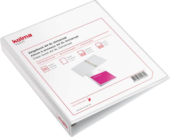 Produktbild Kolma Zeigebuch Vario A4 XL 4 Ringe Füllhöhe 3 cm weiss (A4, 30 mm, 1 Stück)