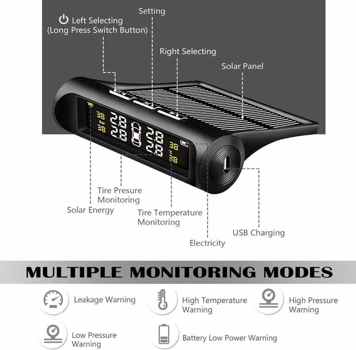 Produktbild JTI TPMS Drahtloses Reifendruckkontrollsystem, Solarzelle / USB