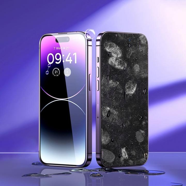 Produktbild Baseus Set of 2x Tempered Glass for iPhone 14 Pro Full Screen with Speaker Cover 0.3mm + Mounting Fr (80 Stück, Apple iPhone 14 Pro)