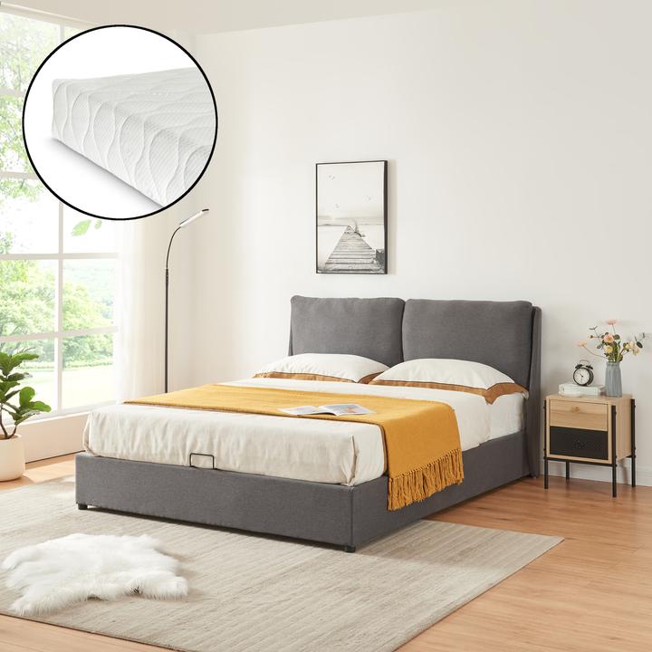 Produktbild En.Casa Polsterbett Lunner mit Matratze 160x200 cm Dunkelgrau (160 x 200 cm)