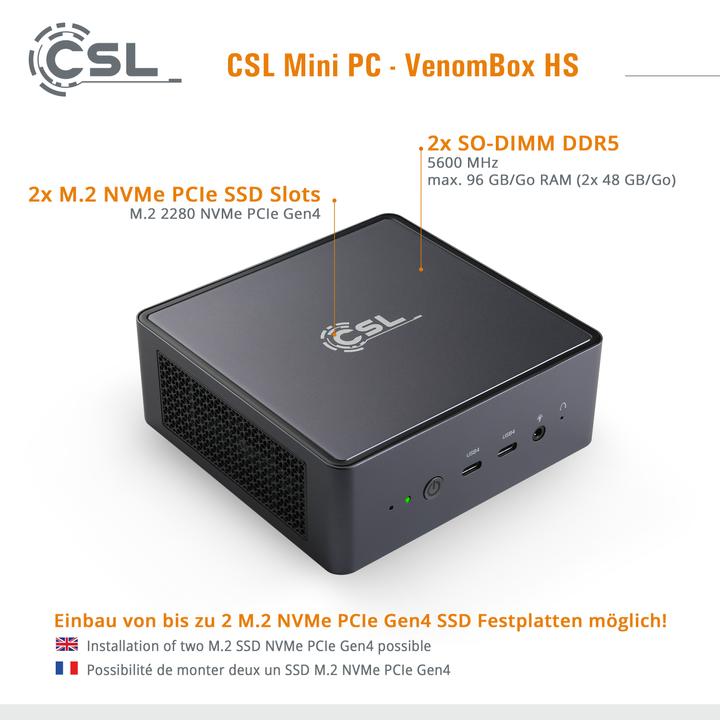Produktbild CSL Mini-PC VenomBox HS (AMD Ryzen 7 7840HS, 8 GB, 1000 GB, Radeon 780M)
