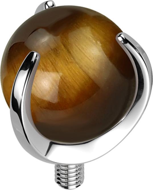 Star Piercing Dermal Anchor silber Kugel Tigerauge Stein gefasst (Mineralisch, ohne Messing, Titan G23)