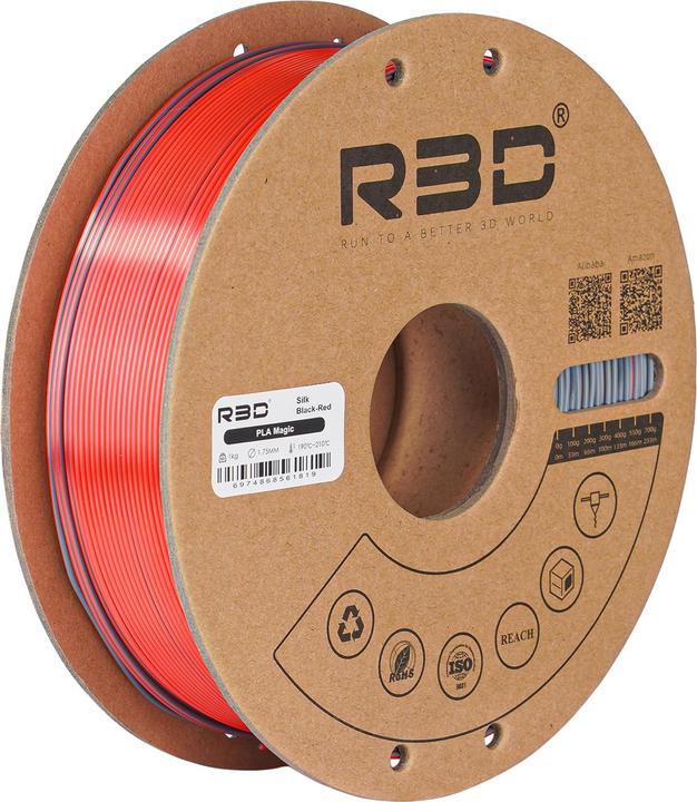 Image du produit R3D eSilk Magic-PLA Noir-Rouge Filament 1.75mm 1Kg (PLA, 1.75 mm, 1000 g, Multicolore)