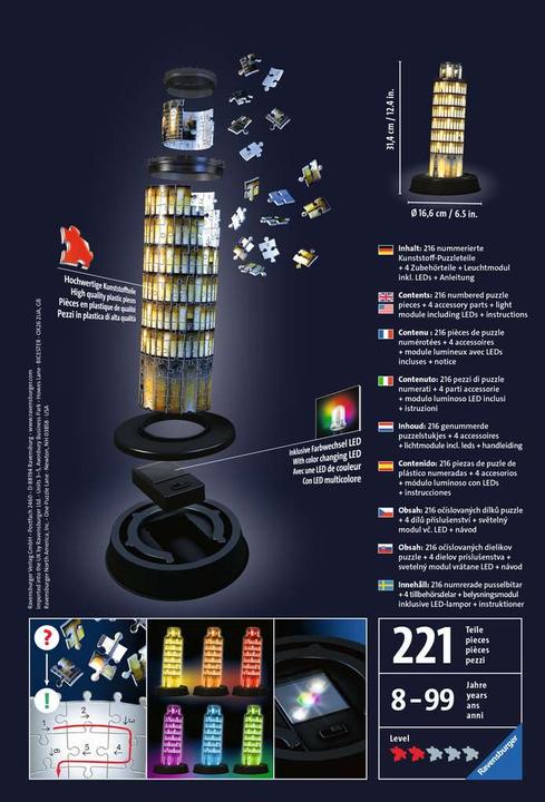 Produktbild Ravensburger 3D - Turm von Pisa Night Edition (216 Teile)