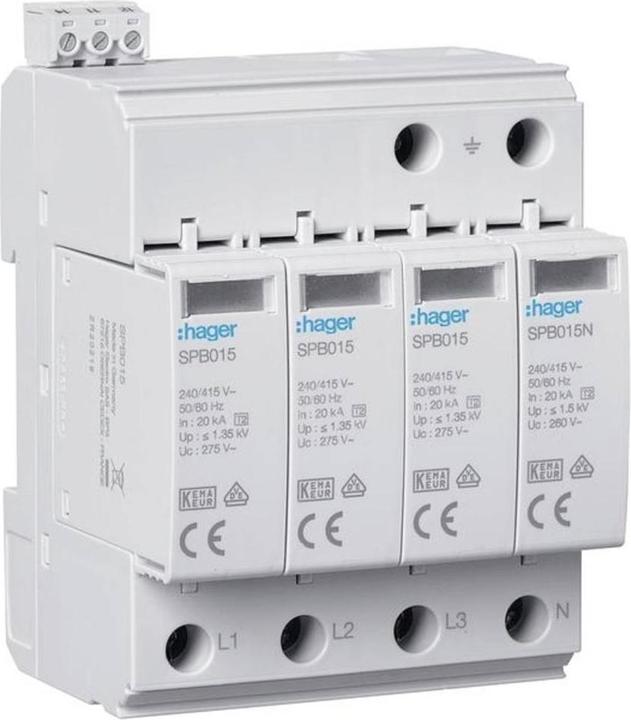 Hager Overspanningsbeveiliging T2 4P SPB415 40kA TT/TNS Defectindicatie+contact