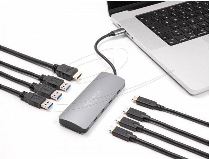 Productafbeelding Delock 7 Port USB 10 Gbps Hub und 4K HDMI Ausgang mit USB Ty (USB-C, 7 Havens)