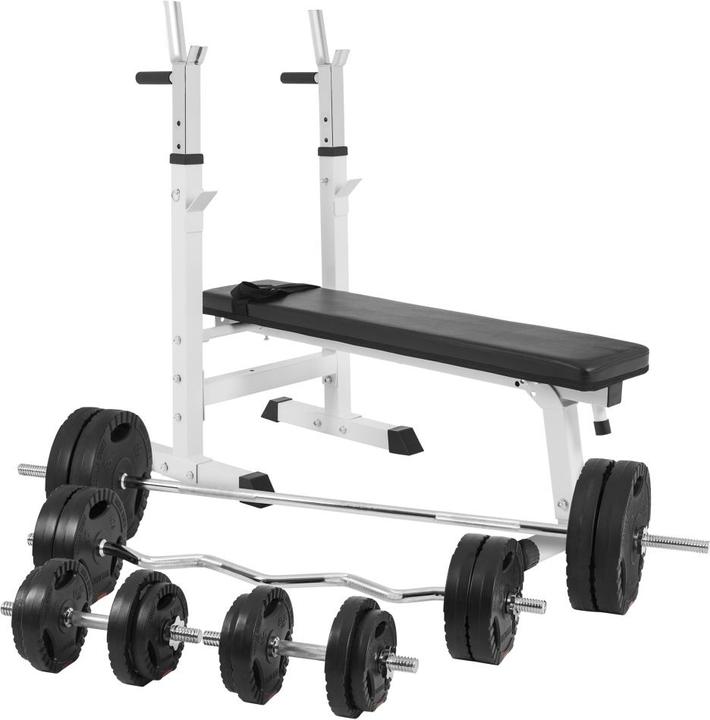 Gorilla Sports Banc de musculation Station de musculation & ensemble d'haltères longs