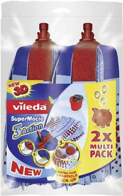 Vileda SuperMocio 3x Actie Mop Vervanging 2st Multi Pack (2 Pcs.)