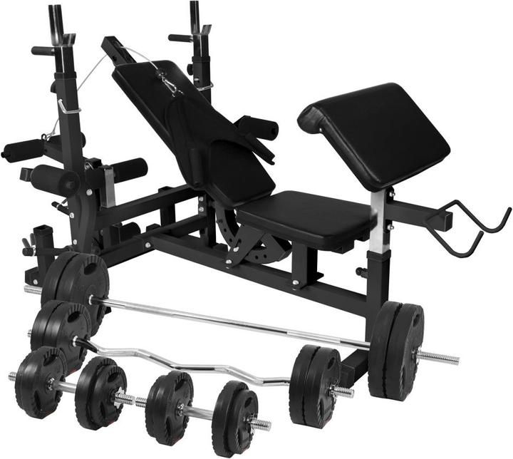 Gorilla Sports Weight bench power station & barbell set