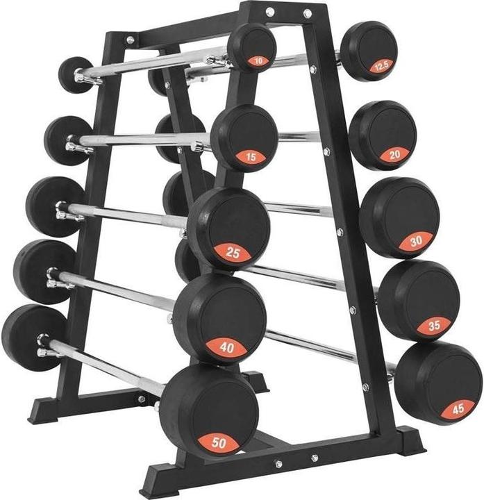 Produktbild Gorilla Sports Profi Kompakt Langhantelset mit Ablage (1 x 40 kg, 1 x 10 kg, 1 x 20 kg, 1 x 50 kg, 1 x 45 kg, 1 x 35 kg, 1 x 15 kg, 1 x 25 kg, 1 x 30 kg, 1 x 12.5 kg)