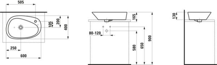 Image du produit Laufen Palomba lavabo, sans trou pour robinetterie, sans trop-plein, avec bord pour robinetterie, ba (600 mm, 180 mm)