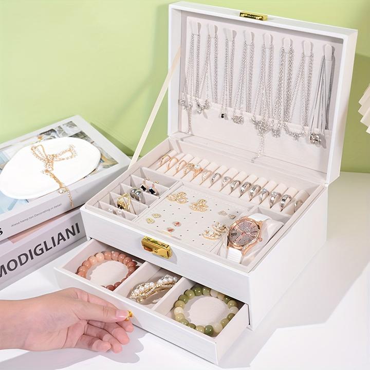 Produktbild Only-Bags.Store Leder-Schmuck-Organizer: Zweischichtiger Schmuckkasten mit herausnehmbaren Fächern für Halsketten