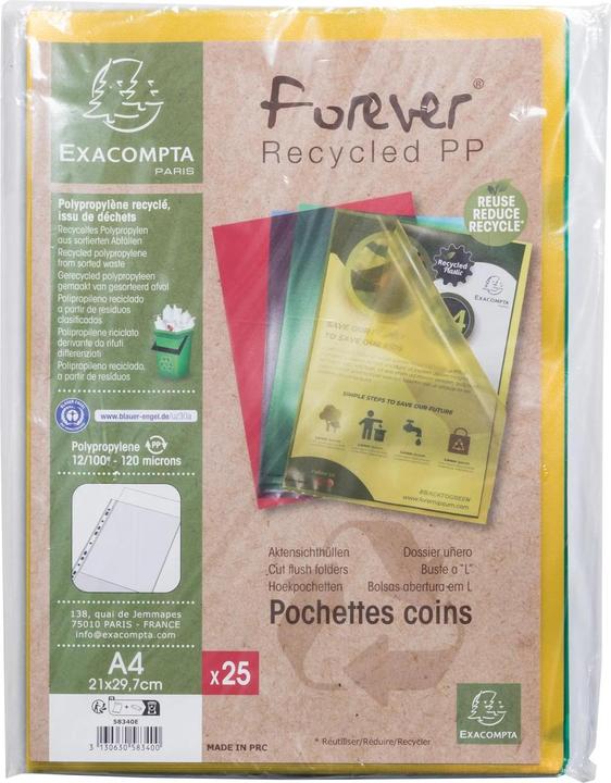 Produktbild Exacompta Beutel mit 25 Klarsichthüllen A4, Recycling-PP 120µ, Forever (A4, 25 x)