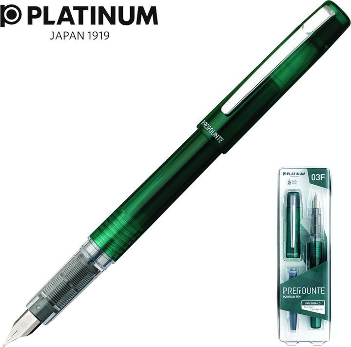 Actual product image Platinum Prefounte Dark Emerald, F Eternal fountain pen, in plastic packaging, blister, green (Dark emerald, 1 x)