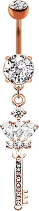 Star Piercing Banane rosegold mit zwei Kugeln Kristall silber Anhänger Königsschlüssel (Messing, Chirurgenstahl 316L)