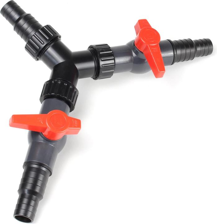 Produktbild SunSun Y Verteiler 20 mm 25 mm 3/4" 1" 2x Absperrhahn Kugelhahn Mengenregulierung