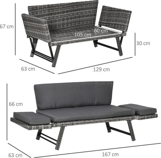 Produktbild Swisshandel24 Polyrattan Gartensofa 2 Sitzer Gartenmöbel Loungesofa Gartenbank Gartenliege klappbar Armlehnen Stah