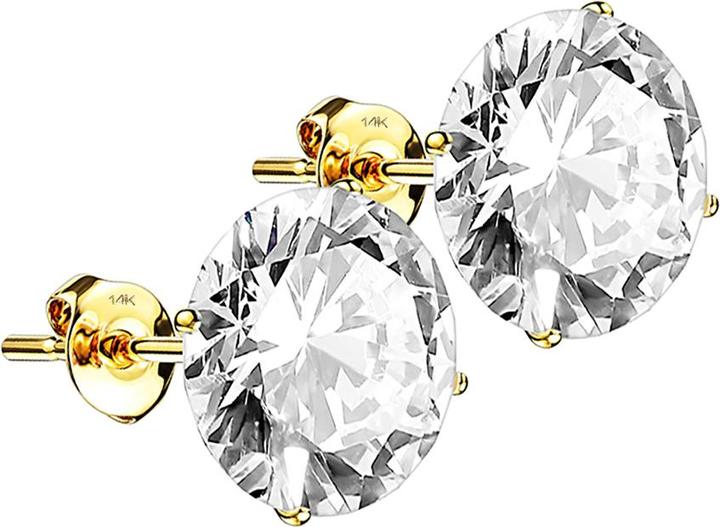 Star Piercing Ohrstecker 14k gold mit rundem Kristall silber (14k Gold, ohne Messing)