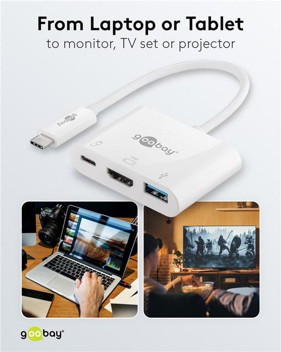 Actual product image Goobay USB-C™ Multiport Adapter HDMI, White, 0.15 m (USB-C, 3 Ports)
