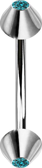Star Piercing Micro Banane silber mit zwei Cones Kristall aqua (ohne Messing, Chirurgenstahl 316L)