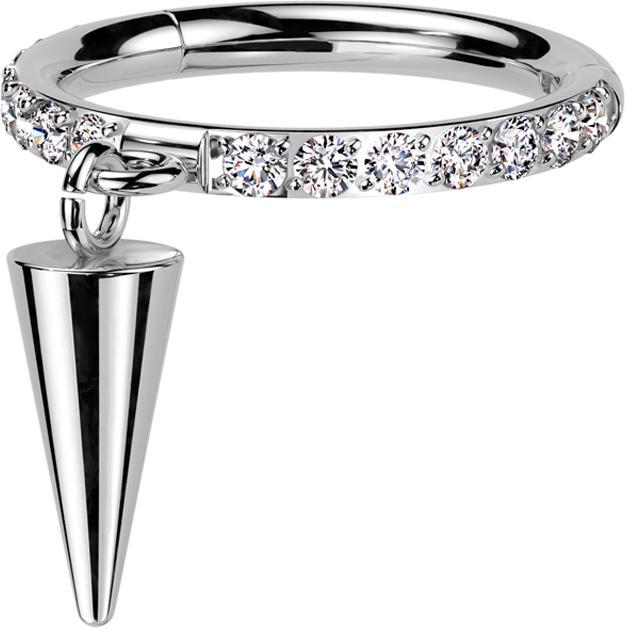 Star Piercing Micro Segmentring klappbar silber seitlich Kristalle silber Anhänger waagerecht Cone (ohne Messing, Titan G23)