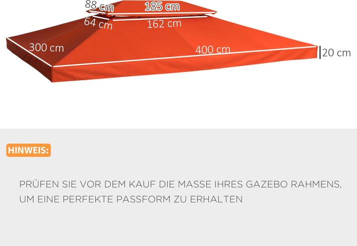 Produktbild Outsunny Ersatzdach für Metall-Pavillon (300 cm, 400 cm)