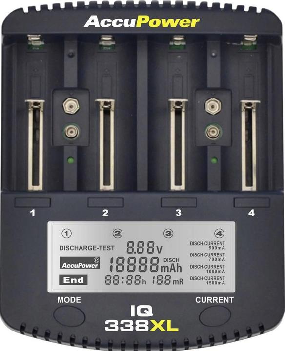 Actual product image AccuPower Round Cell Charger NiCd, NiM (1 pcs., 14500, 18650, CR123A, AA, Battery + charger)