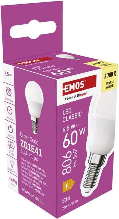 Image du produit Emos Lampe LED Classic Mini Globe / E14 / 6,5 W (60 W) / 806 lm / Blanc chaud (E14, 6.50 W, 806 lm, 1 x, E)