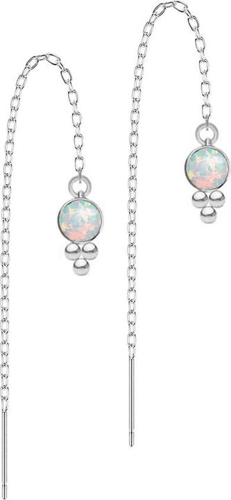 Star Piercing Ohrstecker silber freifallende Kette Opal weiss drei Kugeln (ohne Messing, Chirurgenstahl 316L)