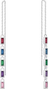 Brilio Silver - Sparkling chain earrings with colored zircons EA1009WRBW